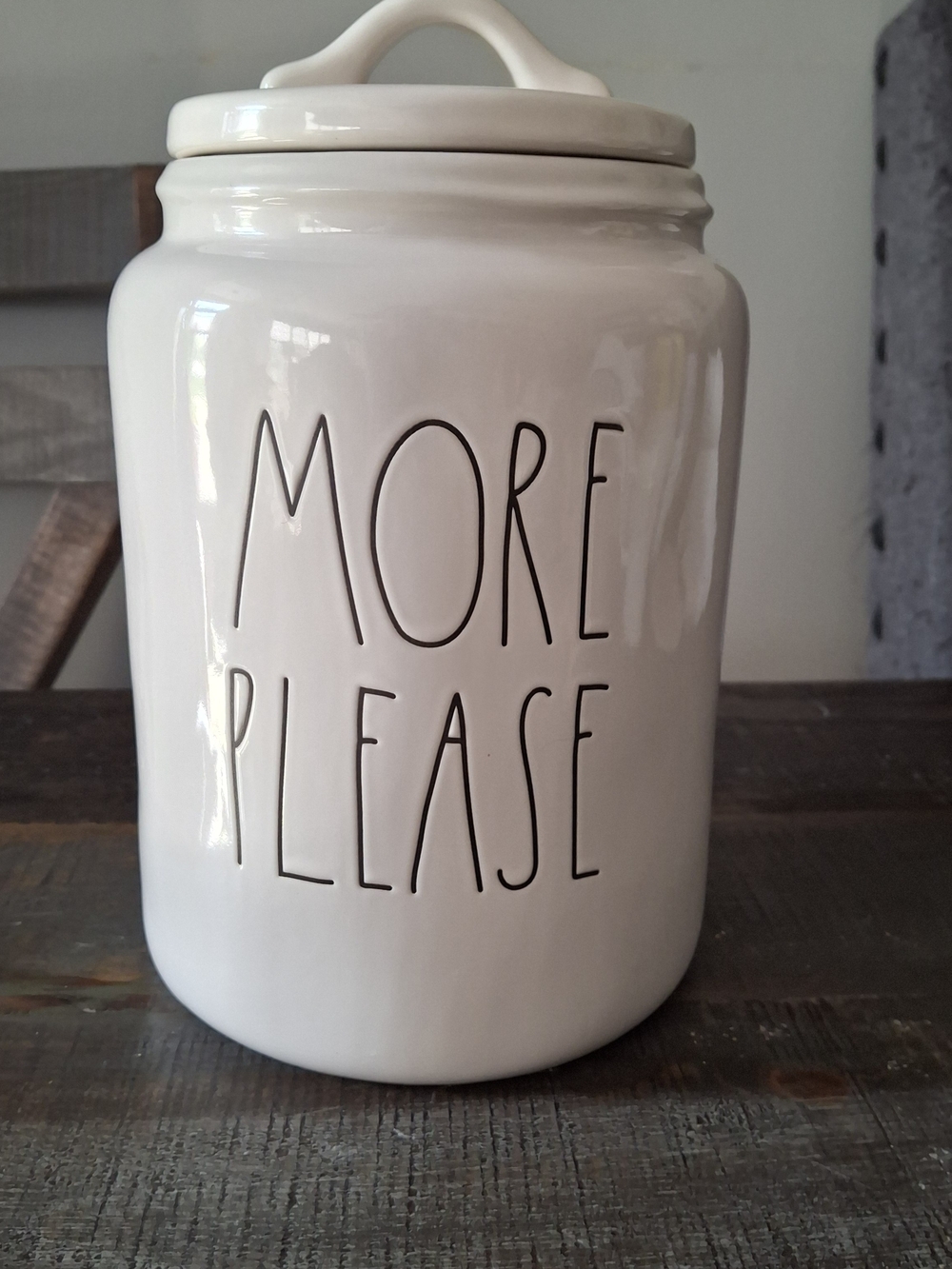 Rae Dunn More Please White Ceramic Large Canister